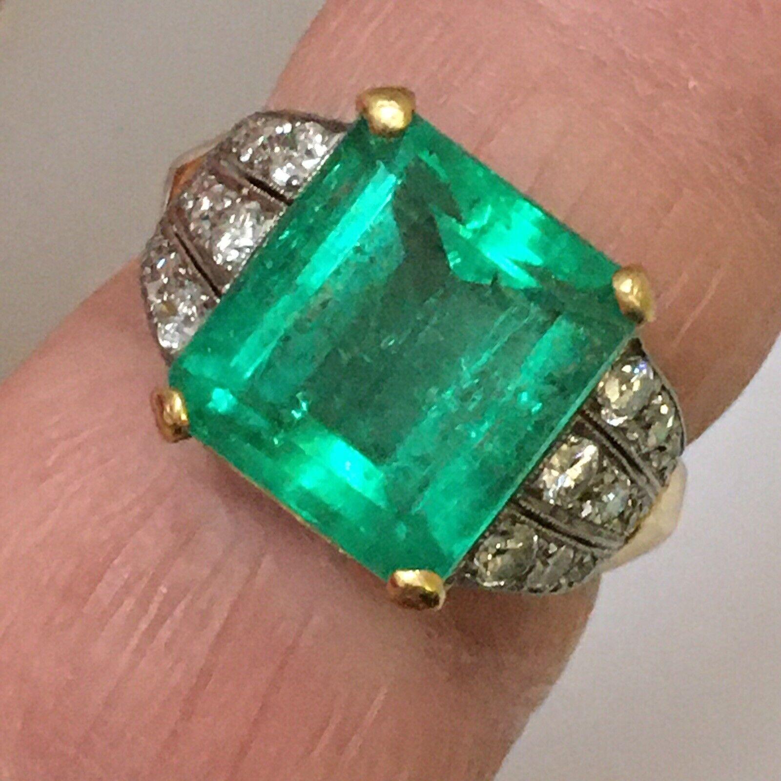 For Sale:  Edwardian 1900s Antique 6 Carat Colombian Emerald Diamond 18K Ring Size 7.5 4