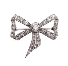 Edwardian 1905 Belle Epoque Bow Brooch in Platinum with 3.35 Ctw in Diamonds
