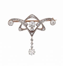Antique EDWARDIAN 1905 Belle Epoque Brooch 18Kt Gold And Platinum With 2.74 Ctw Diamonds