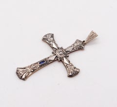 Edwardian 1905 Belle Epoque Cross In 18Kt Gold With Diamond and Sapphire