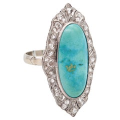 Antique EDWARDIAN 1905 Cocktail Ring In Platinum With 14.16 Ctw Turquoise & Diamonds