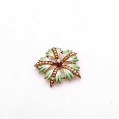 Edwardian 1905 Enameled Flower Pendant Brooch In 14Kt Gold With Diamond & Pearls
