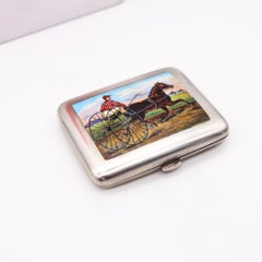 Edwardian 1905 German Enameled Cigarette Case Box in Solid .800 Silver