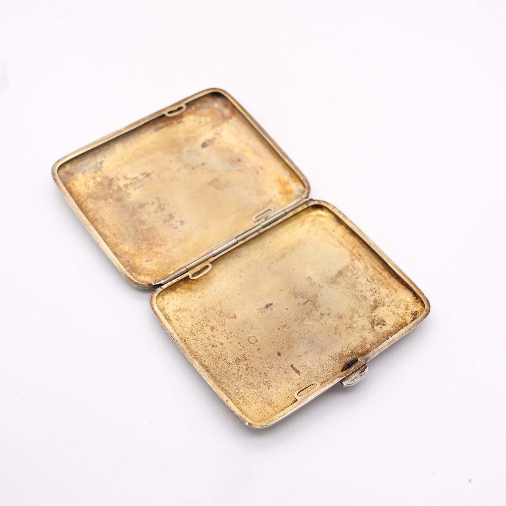 Edwardian 1905 German Enameled Cigarette Case Box in Solid .800 Silver In Excellent Condition For Sale In Miami, FL