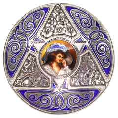 Edwardian 1905 German Enameled Round Box In .900 Silver Imported Into France