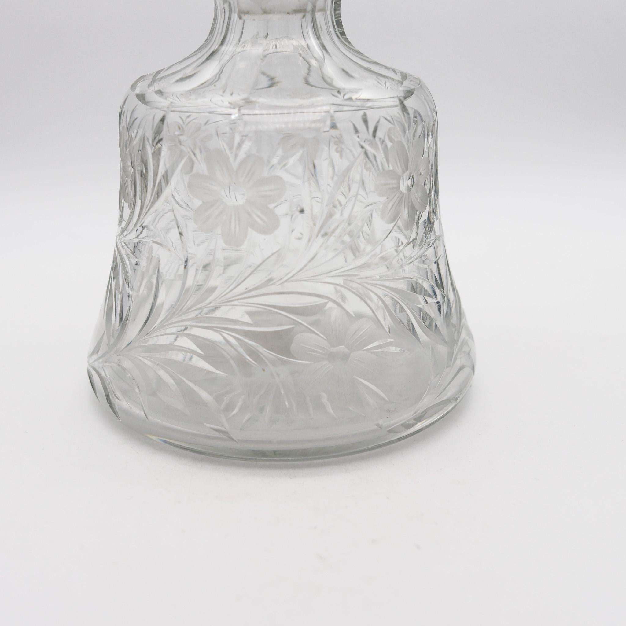 American Edwardian 1905 Guilloché Enamel Perfume Bottle In .925 Sterling And Cut Glass For Sale