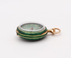 Edwardian 1905 Swiss Guilloche Green Enamel Pocket Watch 14kt Gold with Diamond