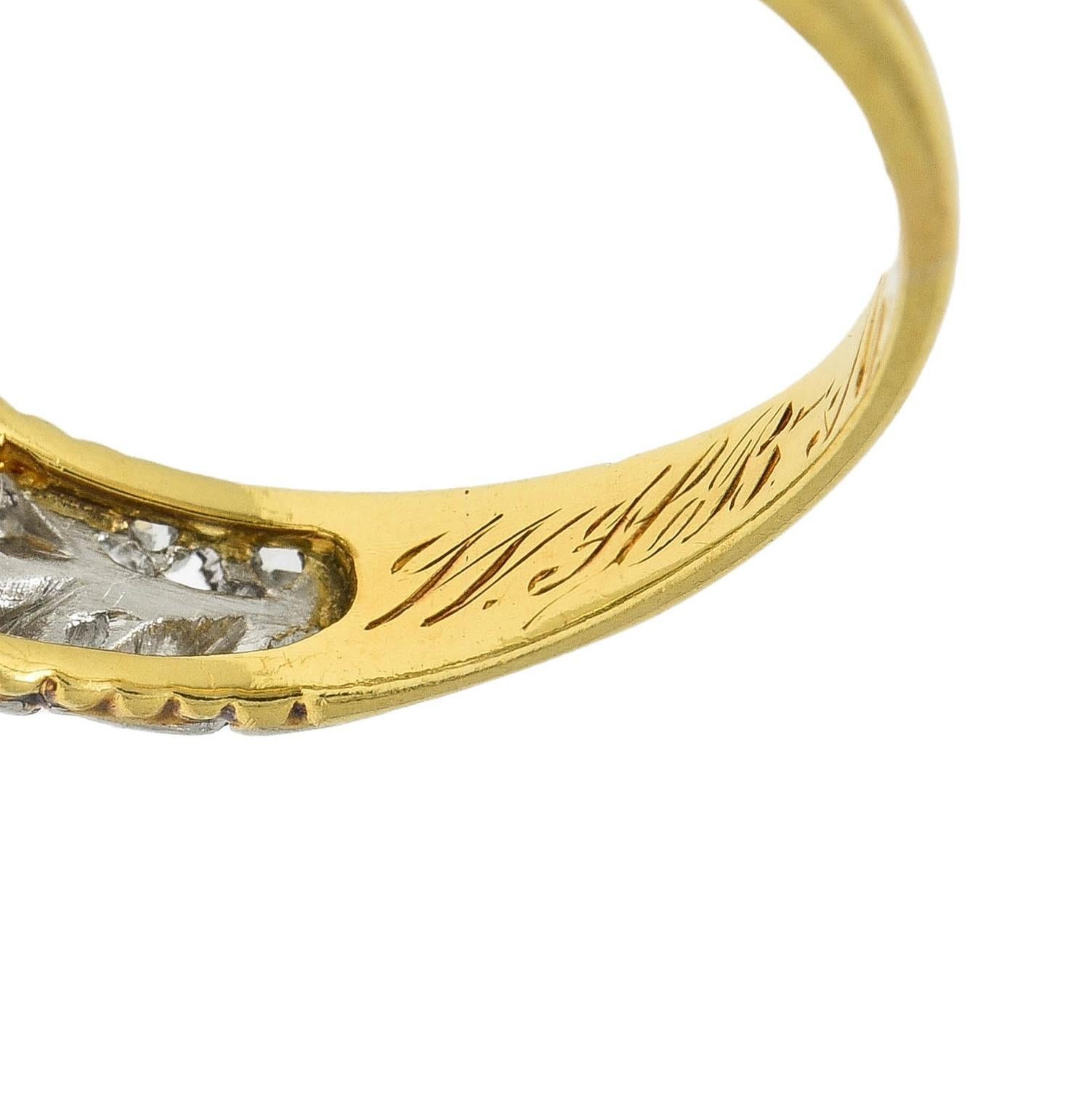 Edwardian 1908 1.74 CTW Diamond Platinum 18K Gold Antique Floral Engagement Ring For Sale 6
