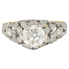 Edwardian 1908 1.74 CTW Diamond Platinum 18K Gold Antique Floral Engagement Ring