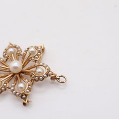 EDWARDIAN 1908 Convertible Pendant-Brooch In 10Kt Yellow Gold & Natural Pearls