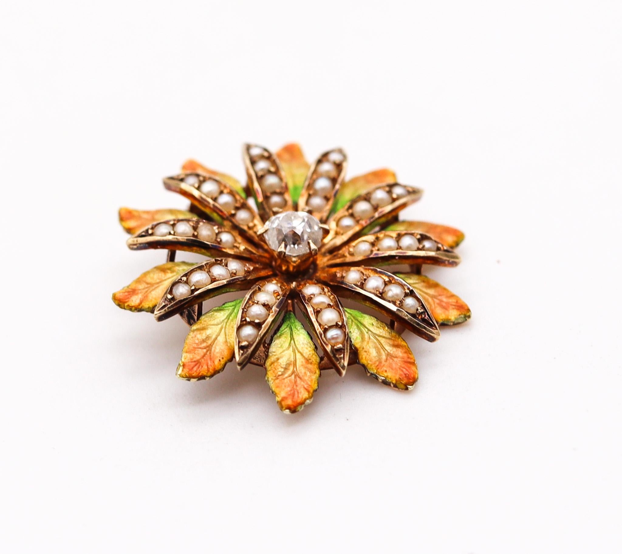 Edwardian enameled flower convertible brooch.

An extremely beautiful piece, created in America during the Edwardian and the Art Nouveau periods, back in the 1900-1910. This outstanding convertible pendant-brooch has been carefully crafted in the