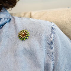 EDWARDIAN 1908 Enameled Flower Pendant In 14Kt Yellow Gold With Diamond & Pearls