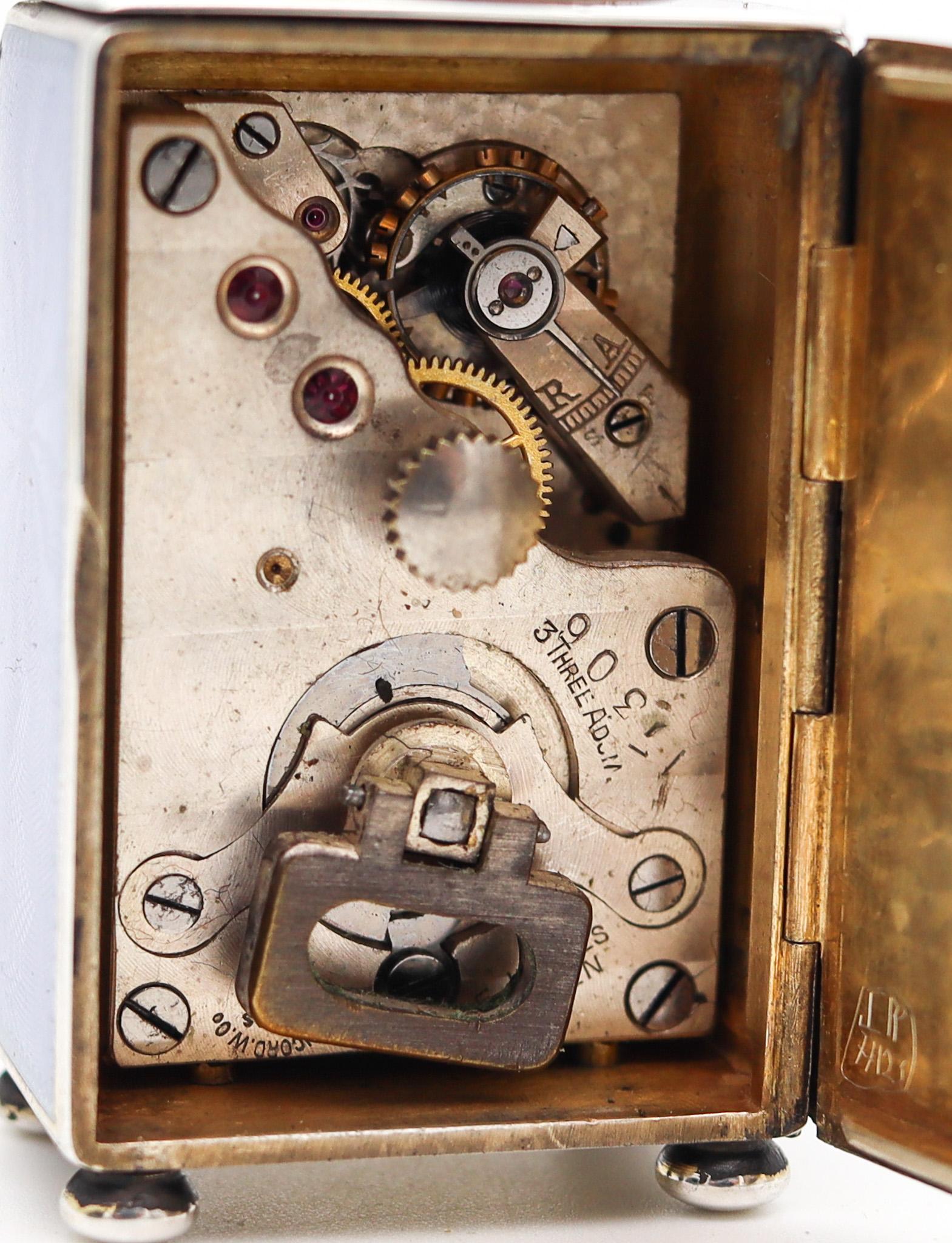 Inizio XX secolo Orologio edoardiano del 1908 in miniatura con smalto blu guilloché e cassa in sterling .935 in vendita