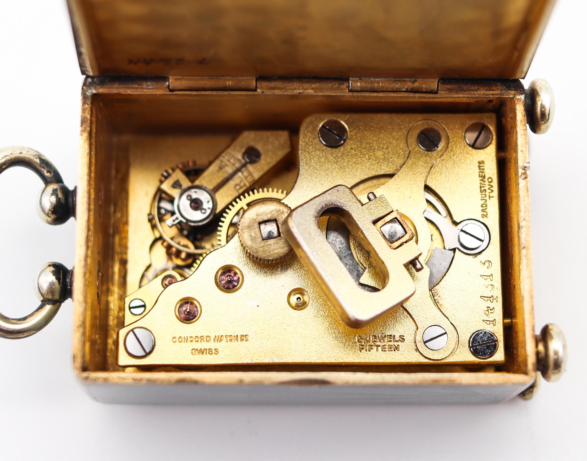 Edwardian 1908 Miniatur-Reiseuhr mit Guilloché-Emaille in Sterling mit Box im Angebot 7