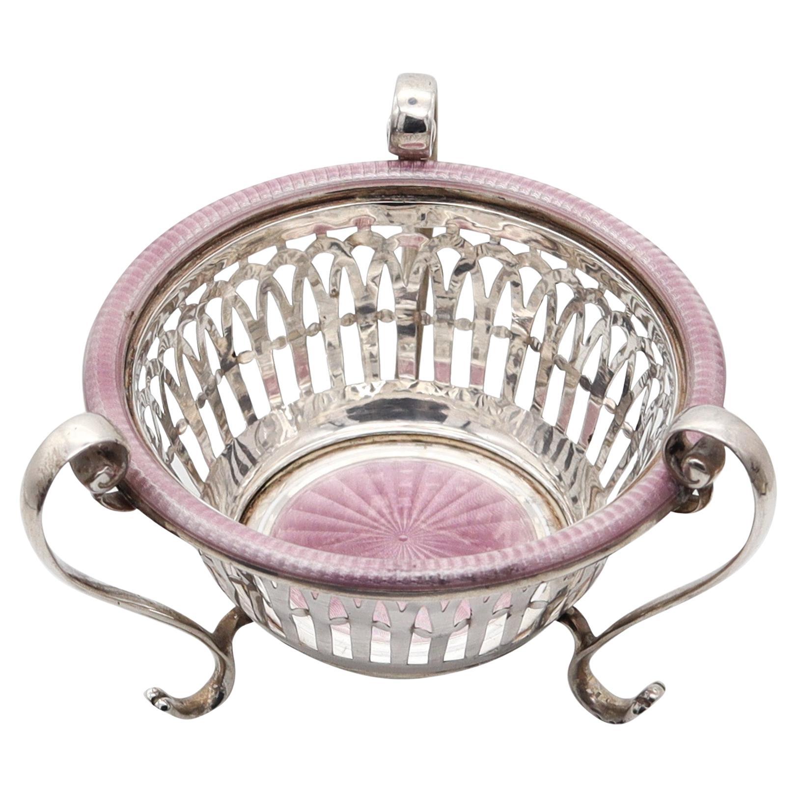 EDWARDIAN 1909 Jarrón trípode esmaltado Guilloche en plata de ley 925