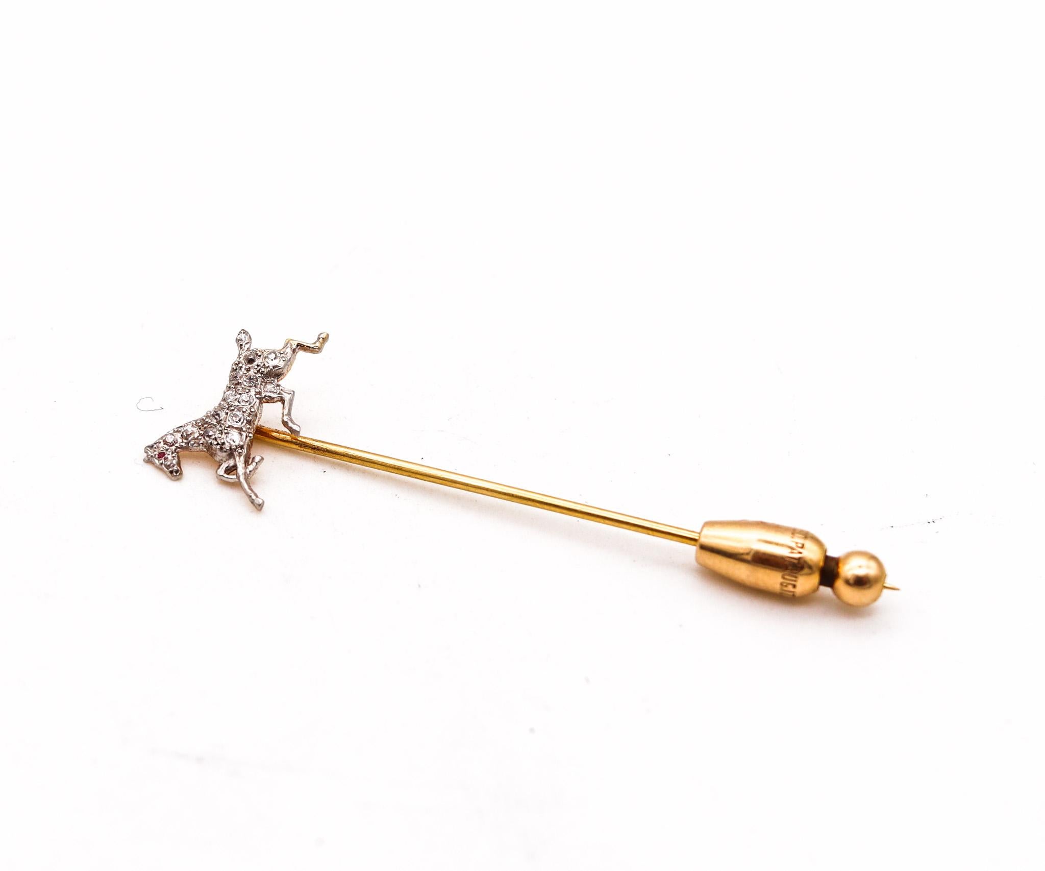 Horse Stick-Anstecknadel aus 14 Karat Gold und Platin mit Diamanten im Rosenschliff, Edwardian 1909 für Damen oder Herren im Angebot