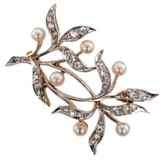 Edwardian 1910 Diamond Pearl Platinum Gold Brooch Edwardian 1910 Diamond Pearl Platinum Gold Brooch