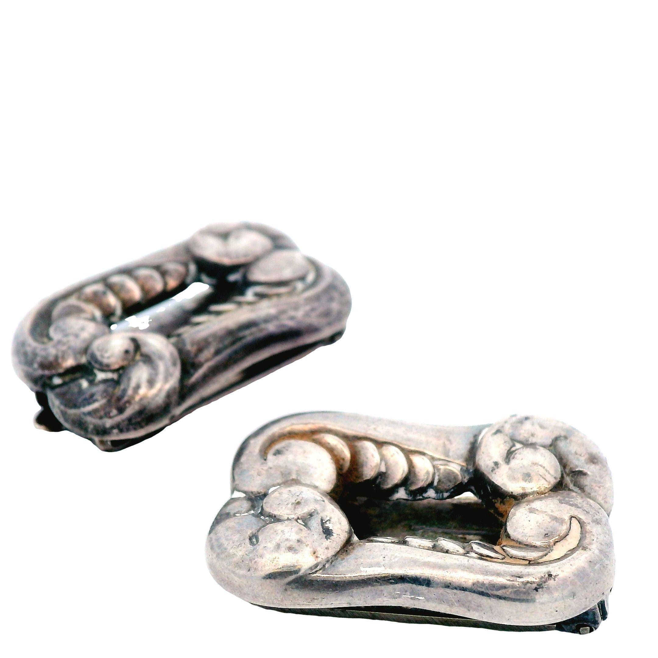 Edwardian 1910 Georg Jensen Sterling Silver Clips Model #36 In Good Condition For Sale In Lexington, KY