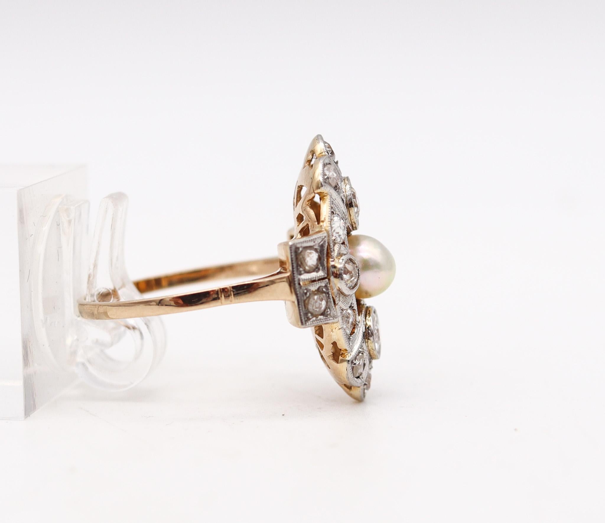 Édouardien Bague édouardienne 1910 en or jaune 18 carats avec diamants de 1,36 carat en vente