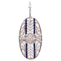 Edwardian 1910 Pendant Brooch in Platinum with 2.35 Ctw in Diamonds and Sapphire