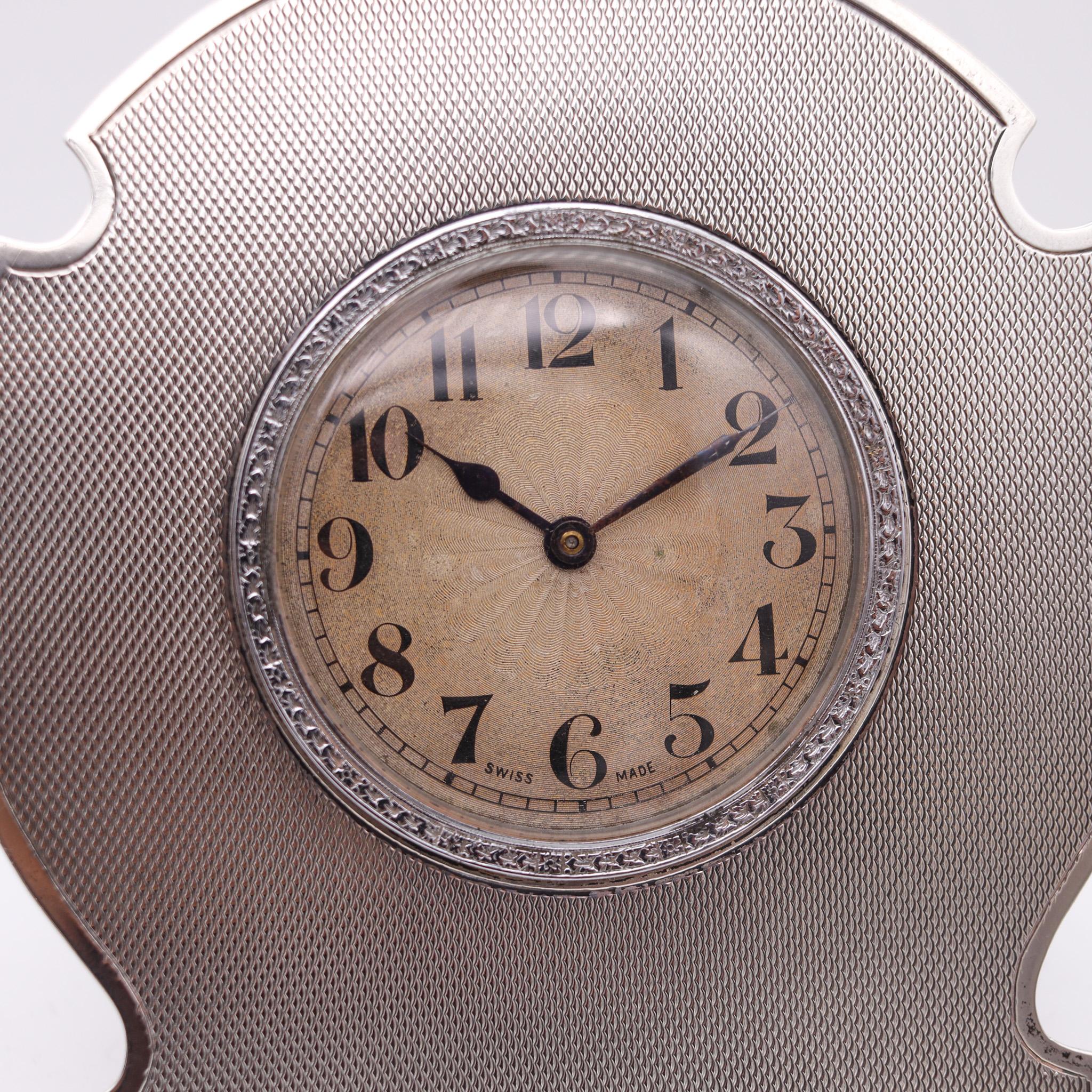Schweizer Schreibtisch-Uhr mit Staffeleirücken aus massivem .925 Sterlingsilber, Edwardian 1910 (Schweizerisch)