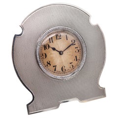 Edwardian 1910 Swiss Easel Back Desk Table Clock In Solid .925 Sterling Silver