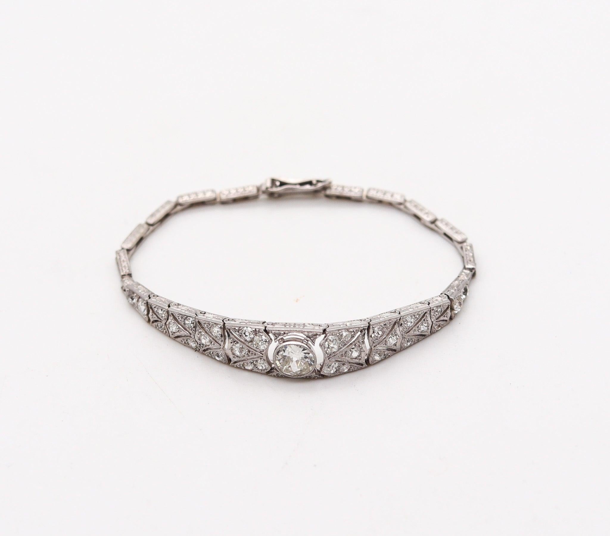 EDWARDIAN 1910 Pulsera Transicional de Platino con 2,39 qt de Eurodiamantes Corte europeo antiguo en venta