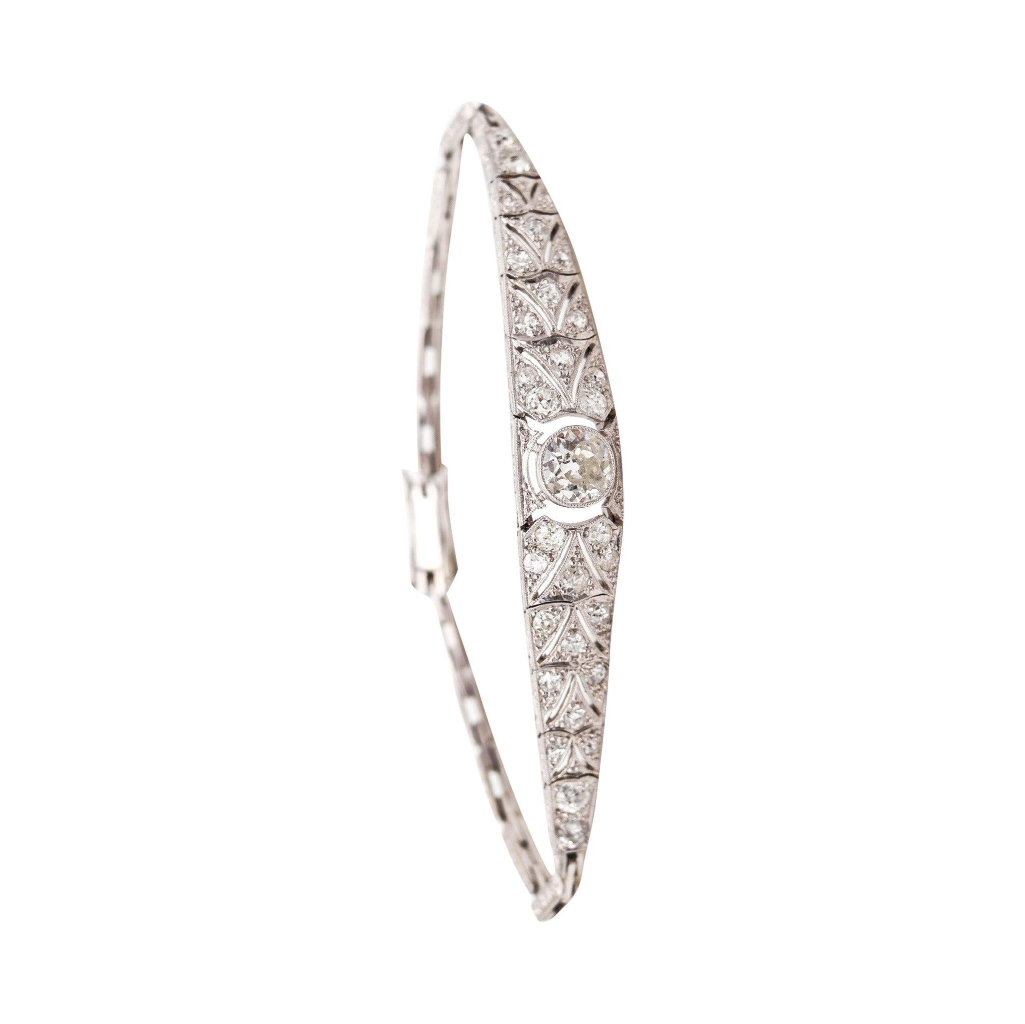 EDWARDIAN 1910 Pulsera Transicional de Platino con 2,39 qt de Eurodiamantes en venta 2