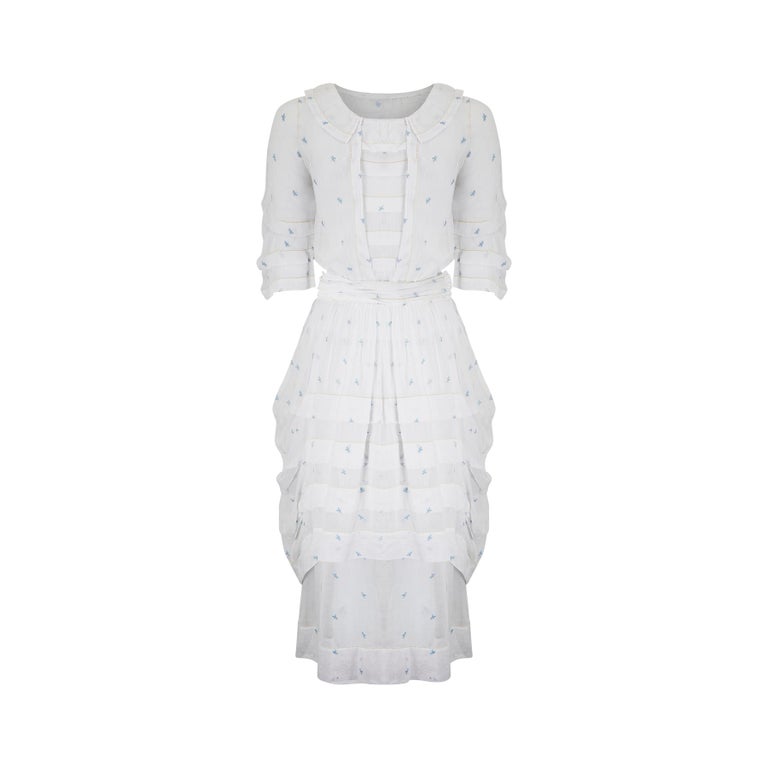 Edwardian 1910s Whitework Embroidered Muslin Lawn Dress For Sale at 1stDibs