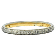 Edwardian 1911 18 Karat Zwei-Ton-Gold Orange Blossom Antike Hochzeit Band Ring