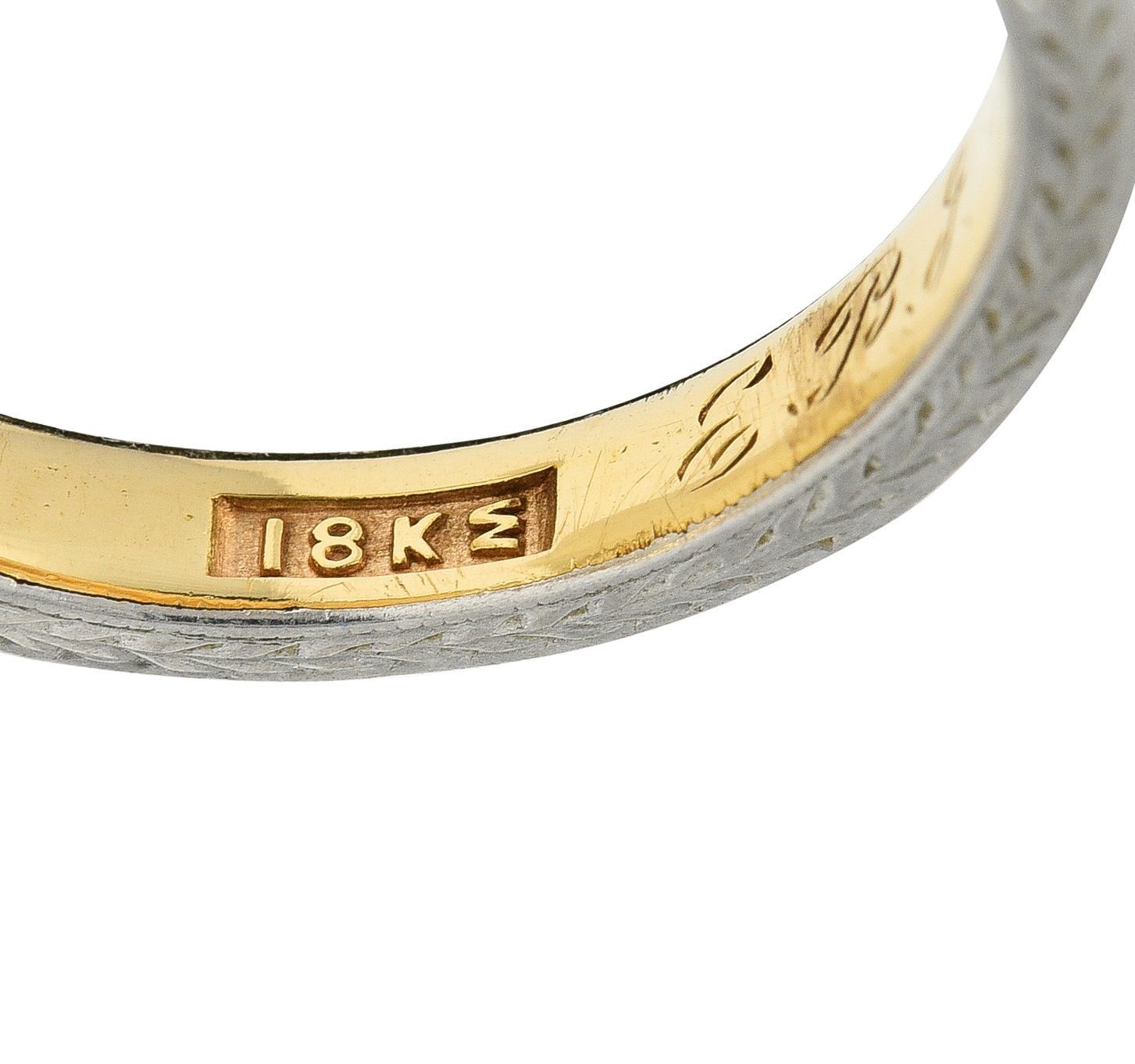 Women's or Men's Edwardian 1912 18 Karat Two-Tone Gold Wheat Antique Wedding Band Ring For Sale