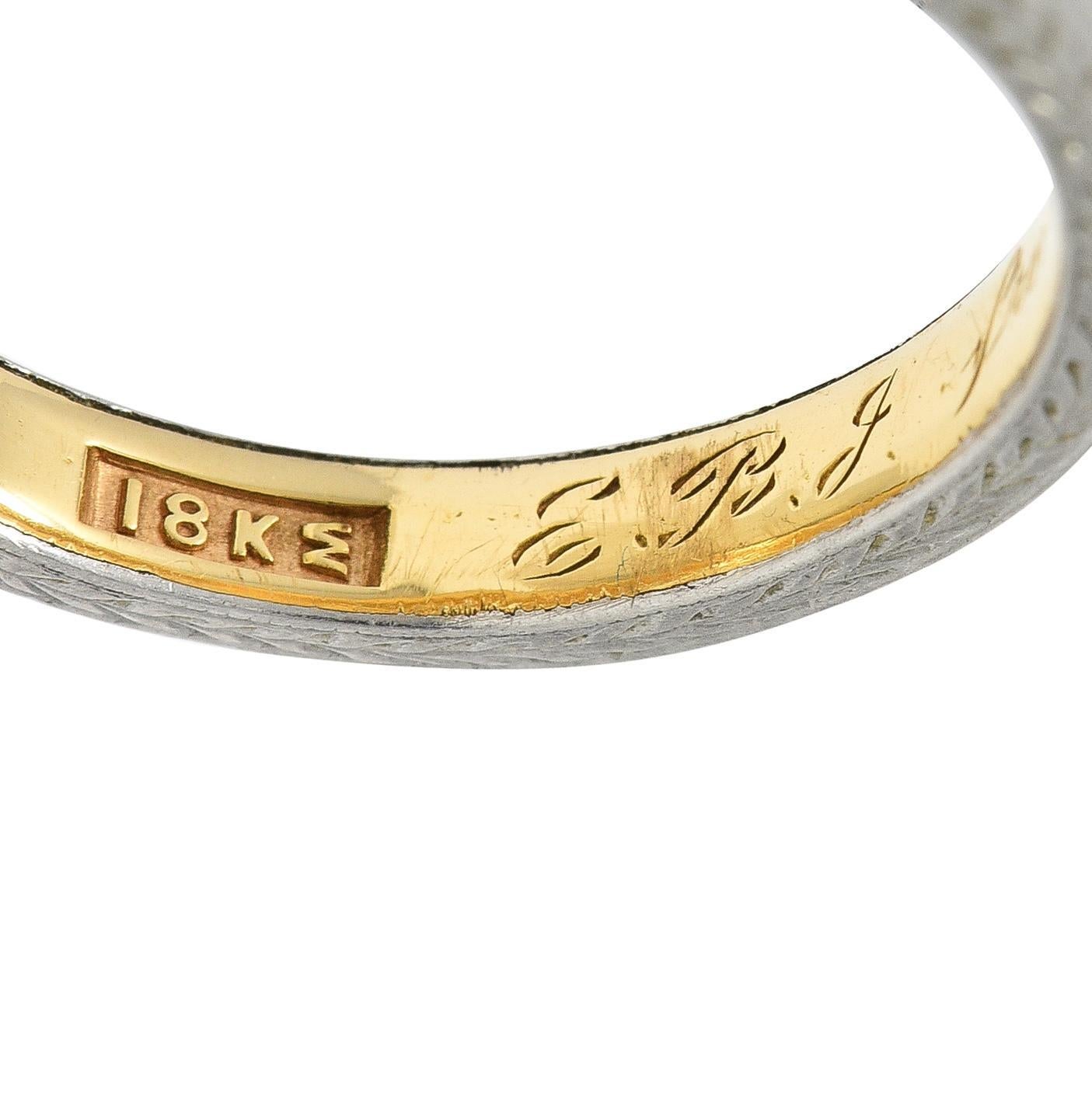 Edwardian 1912 18 Karat Two-Tone Gold Wheat Antique Wedding Band Ring For Sale 1