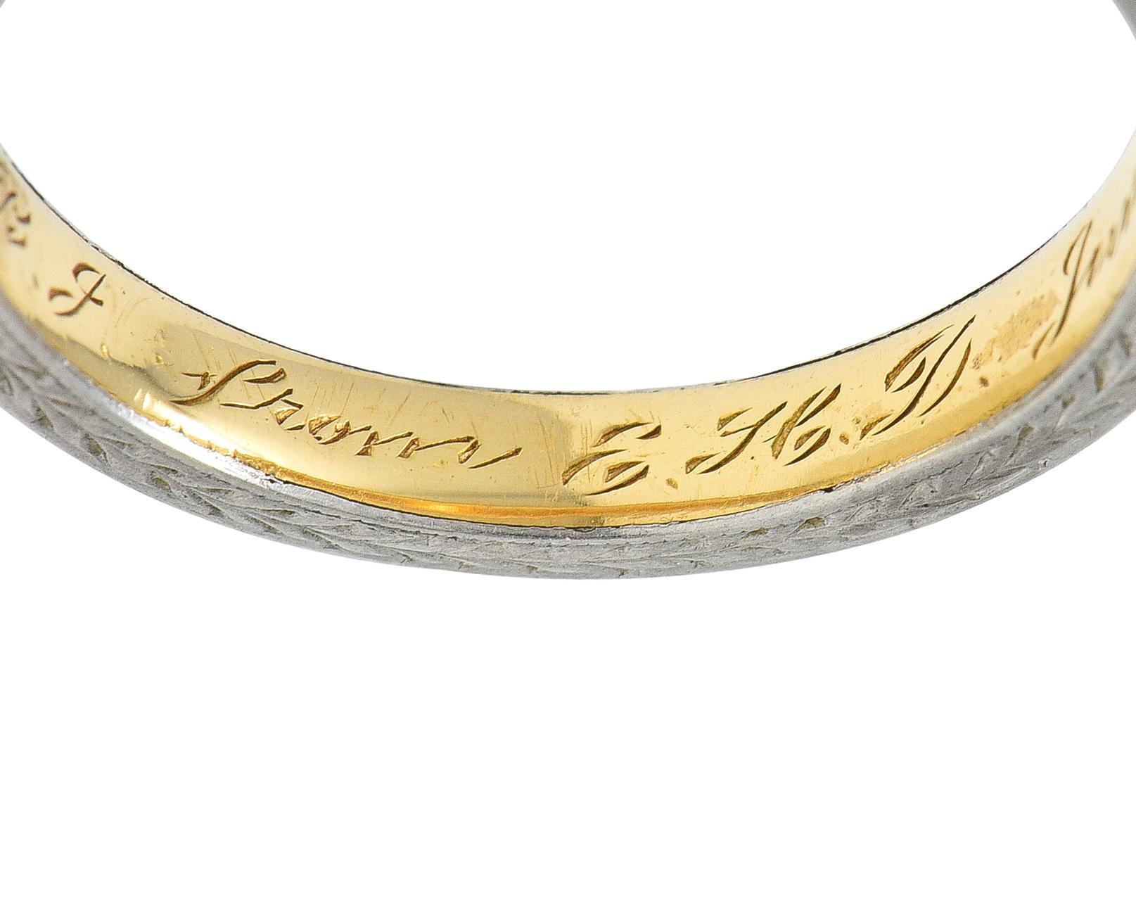 Edwardian 1912 18 Karat Two-Tone Gold Wheat Antique Wedding Band Ring For Sale 2