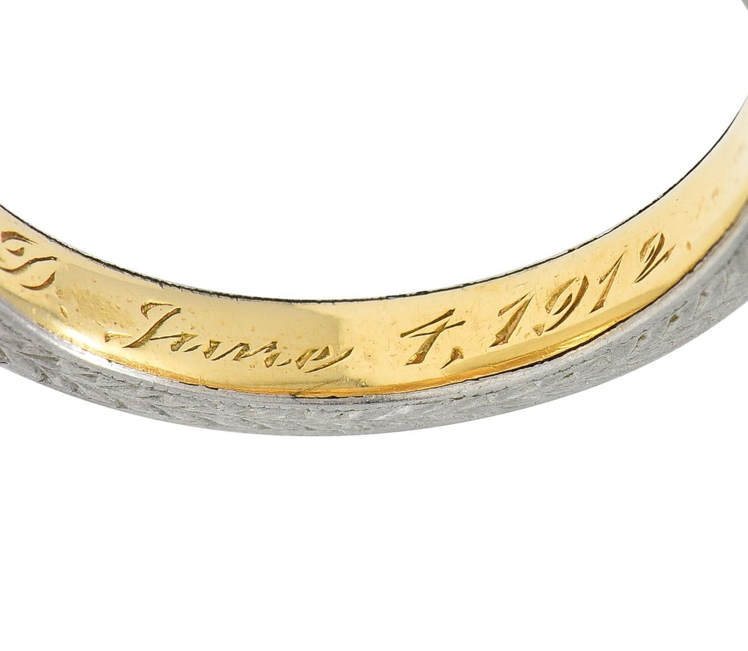 Edwardian 1912 18 Karat Two-Tone Gold Wheat Antique Wedding Band Ring For Sale 3