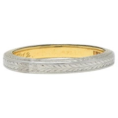 Edwardian 1912 18 Karat Two-Tone Gold Wheat Vintage Wedding Band Ring