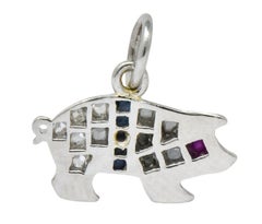Edwardian 1920s Diamond Sapphire Ruby Platinum Pig Charm
