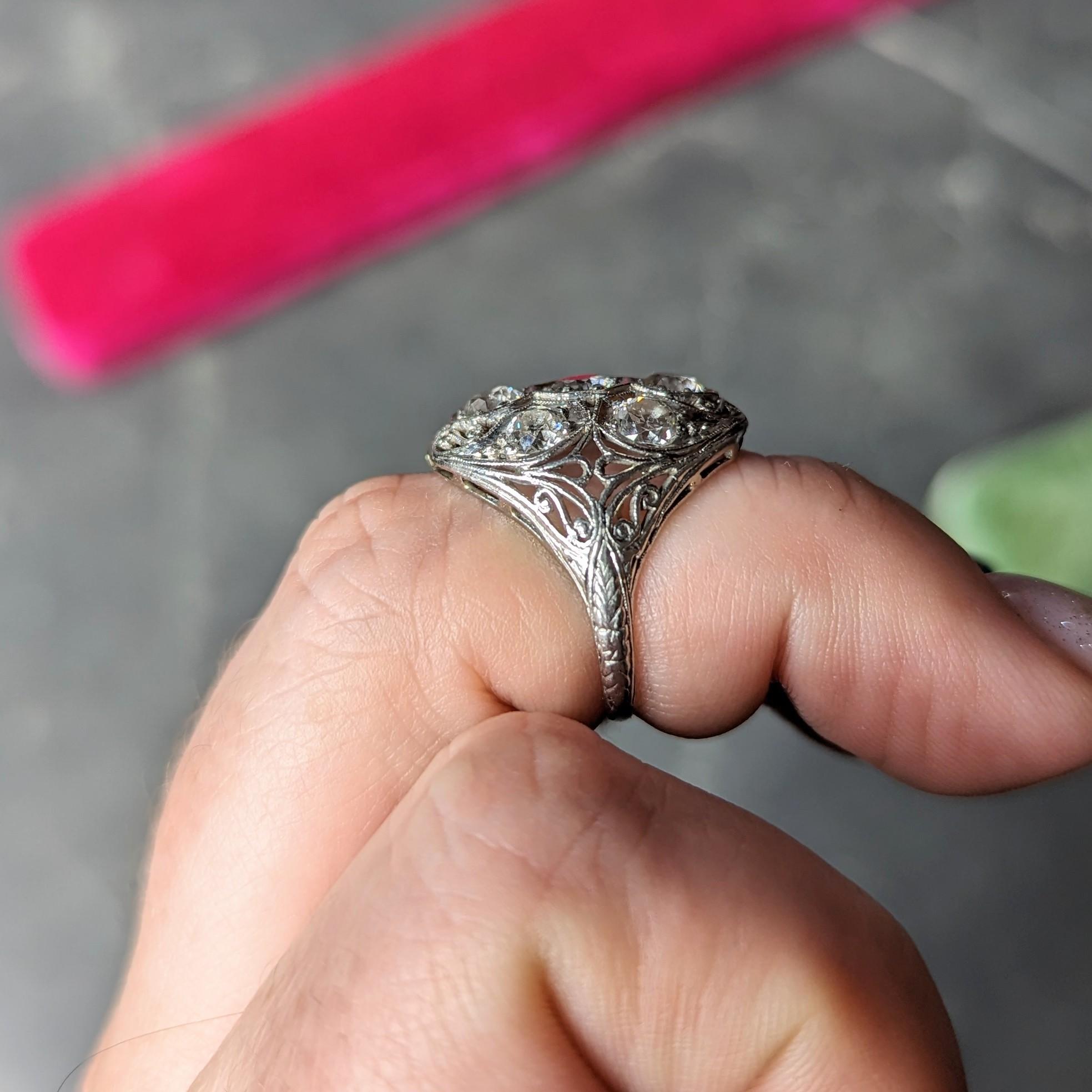 Edwardian 1.93 Carat Old European Cut Diamond Platinum Scrolling Antique Ring For Sale 6
