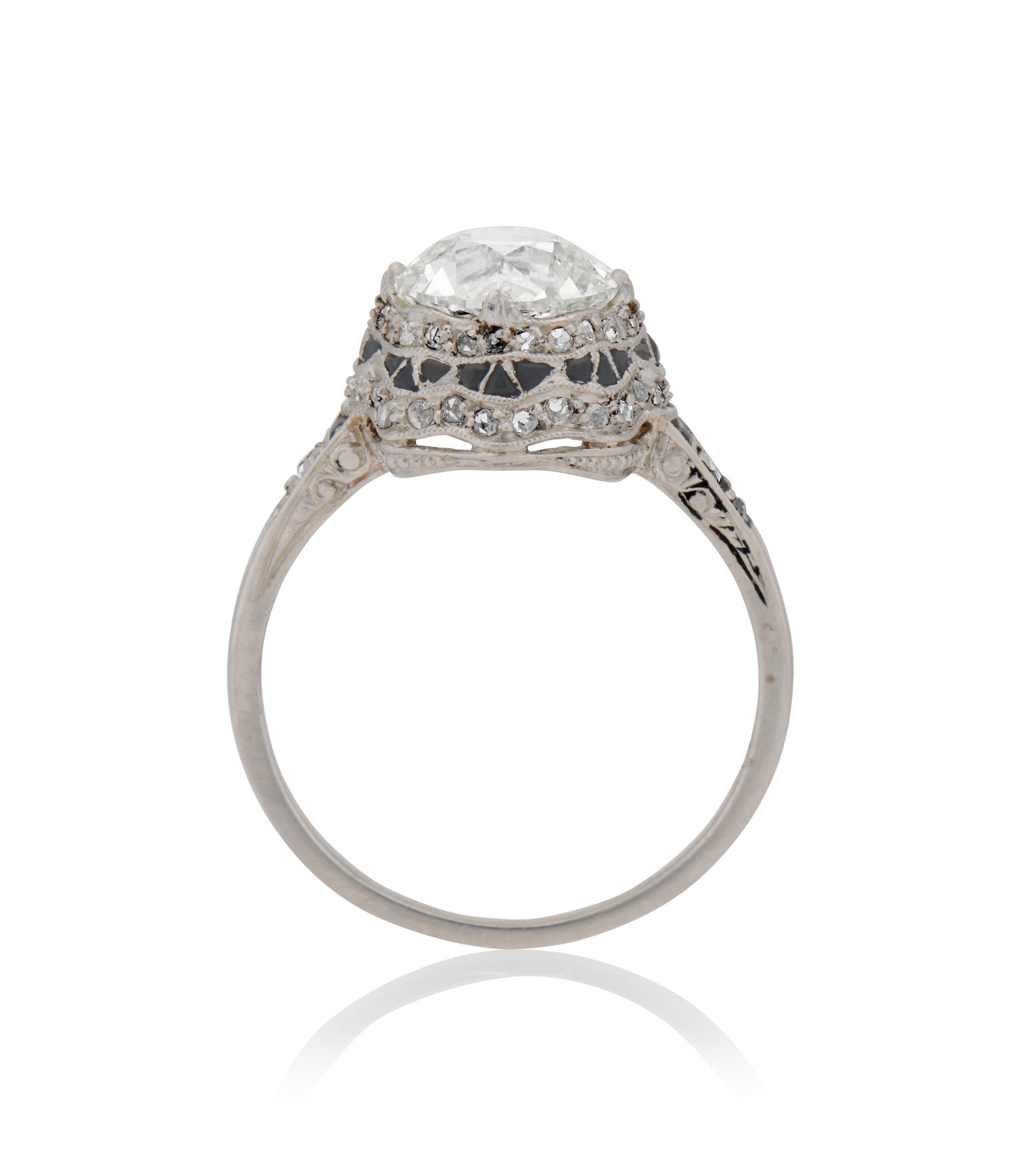 Edwardianischer Diamant im alten europäischen Schliff mit 1,94 Karat  Antiker Verlobungsring aus Platin im Zustand „Gut“ in New York, NY