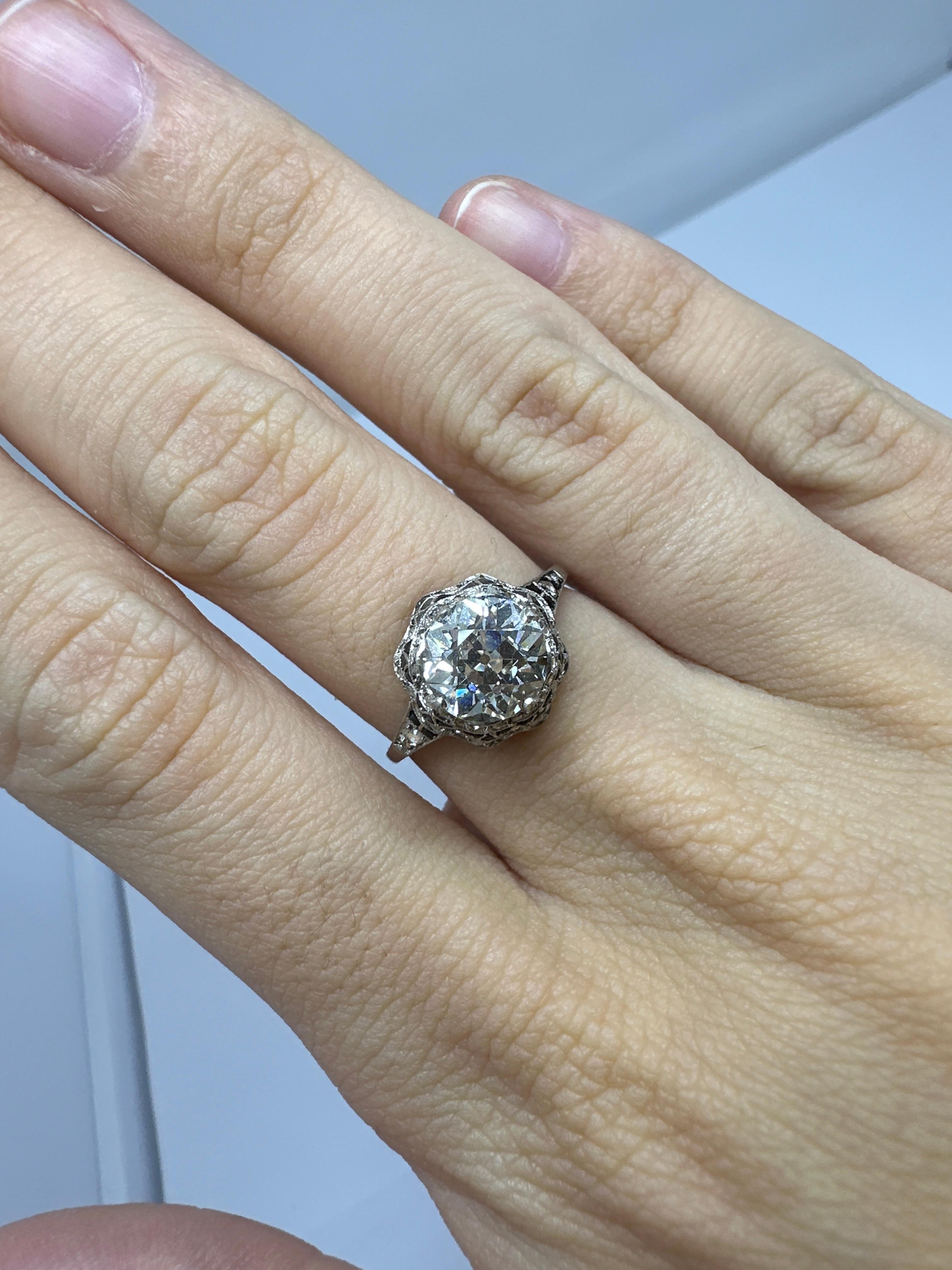 Edwardianischer Diamant im alten europäischen Schliff mit 1,94 Karat  Antiker Verlobungsring aus Platin Damen