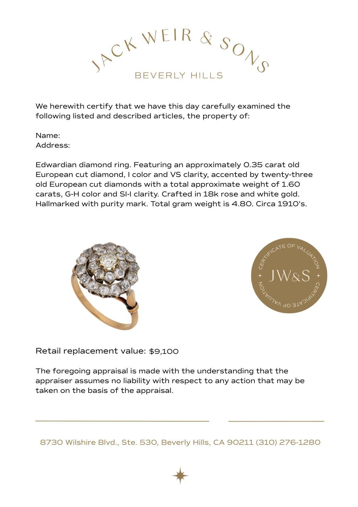 Edwardian 1,95 Karat Diamant 18k Cluster Ring im Angebot 1
