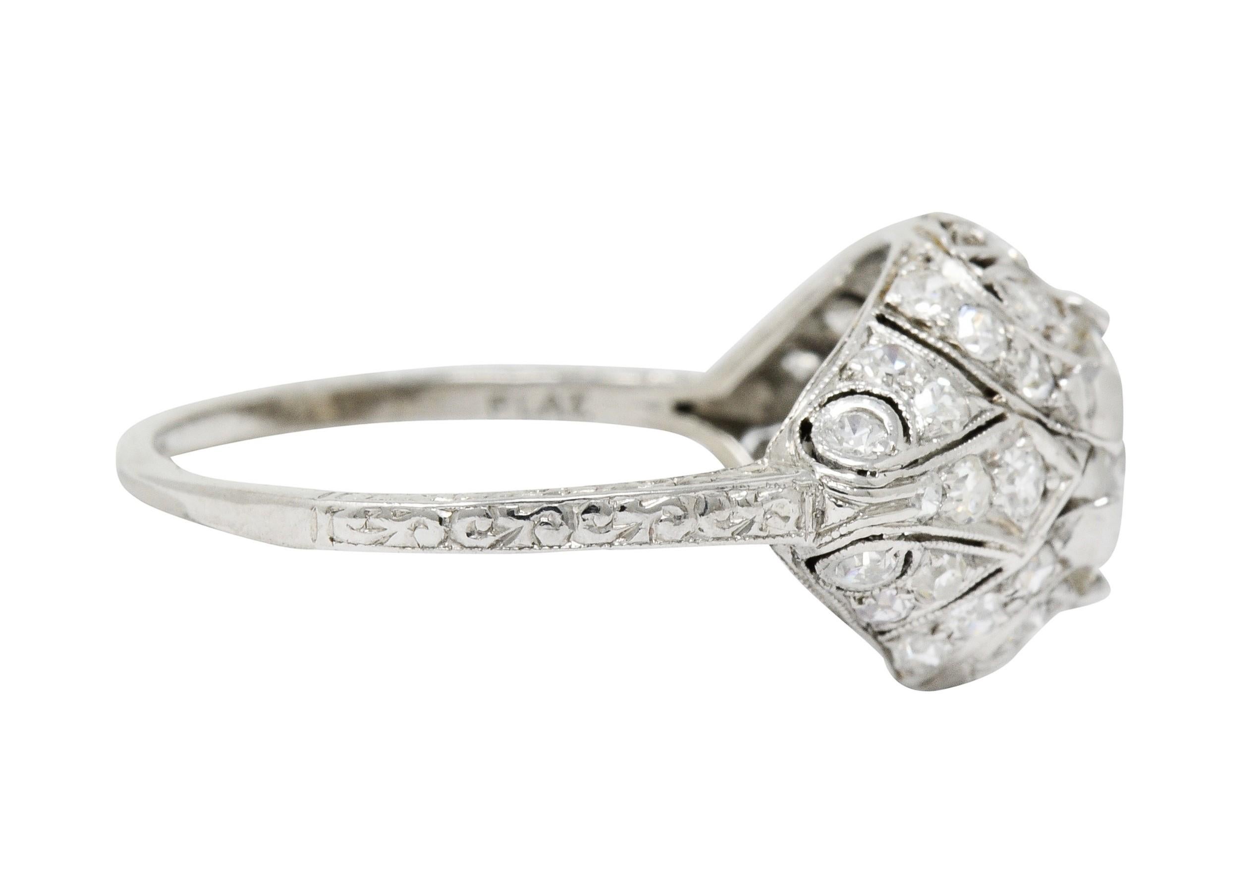 Brilliant Cut Edwardian 1.95 Carat Diamond Platinum Scrolled Engagement Ring GIA