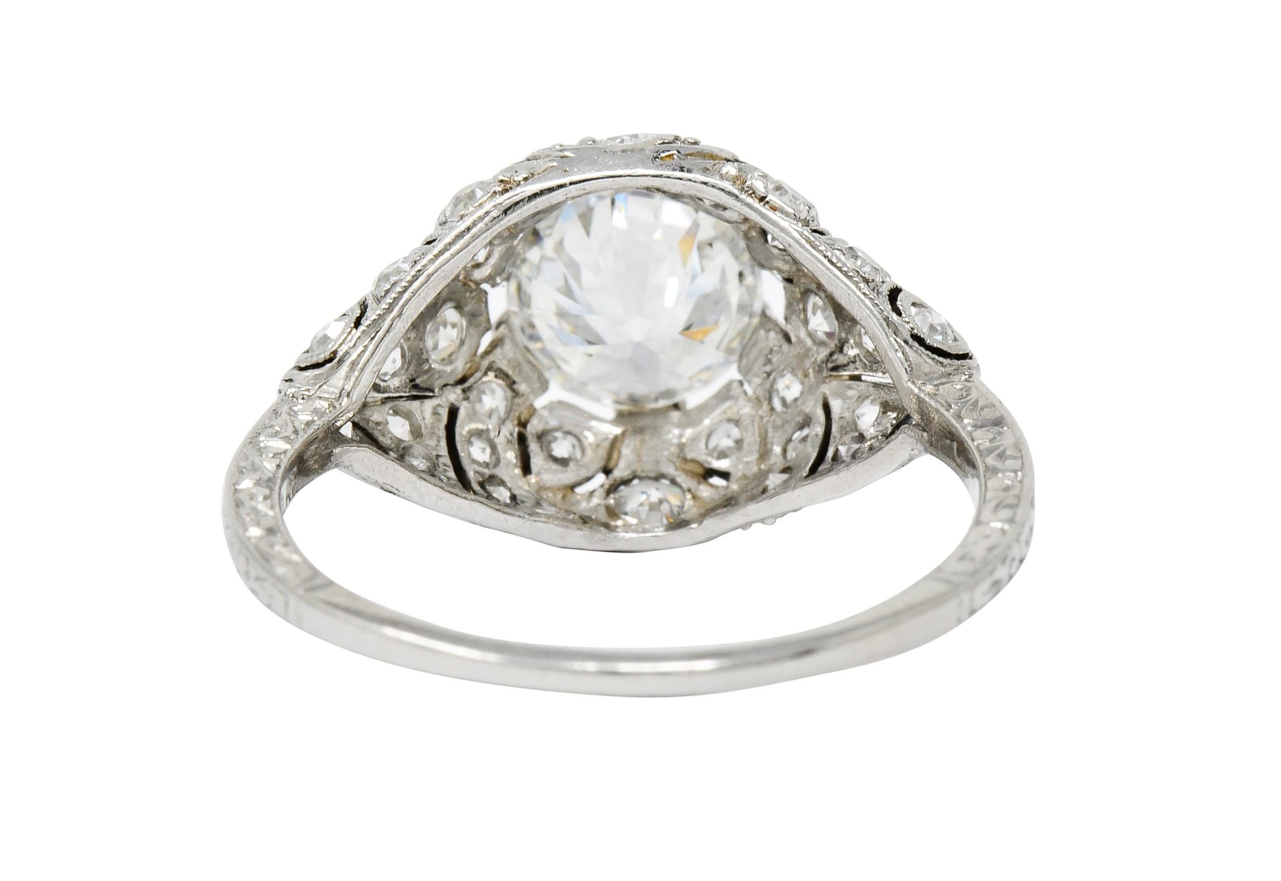 Edwardian 1.95 Carat Diamond Platinum Scrolled Engagement Ring GIA In Excellent Condition In Philadelphia, PA