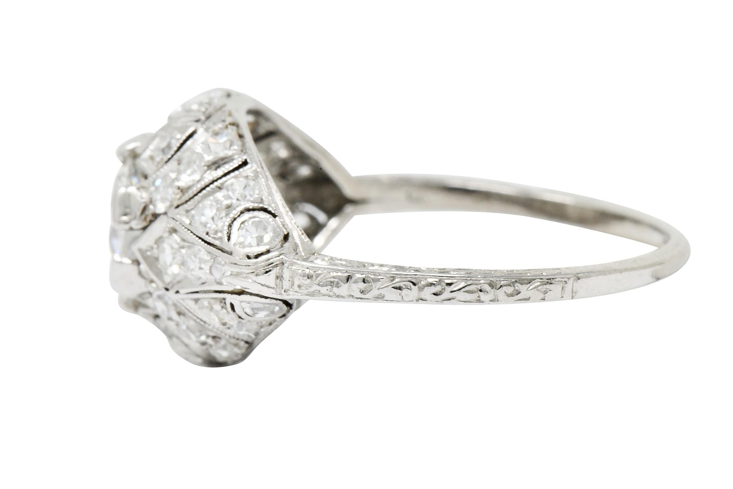 Women's or Men's Edwardian 1.95 Carat Diamond Platinum Scrolled Engagement Ring GIA