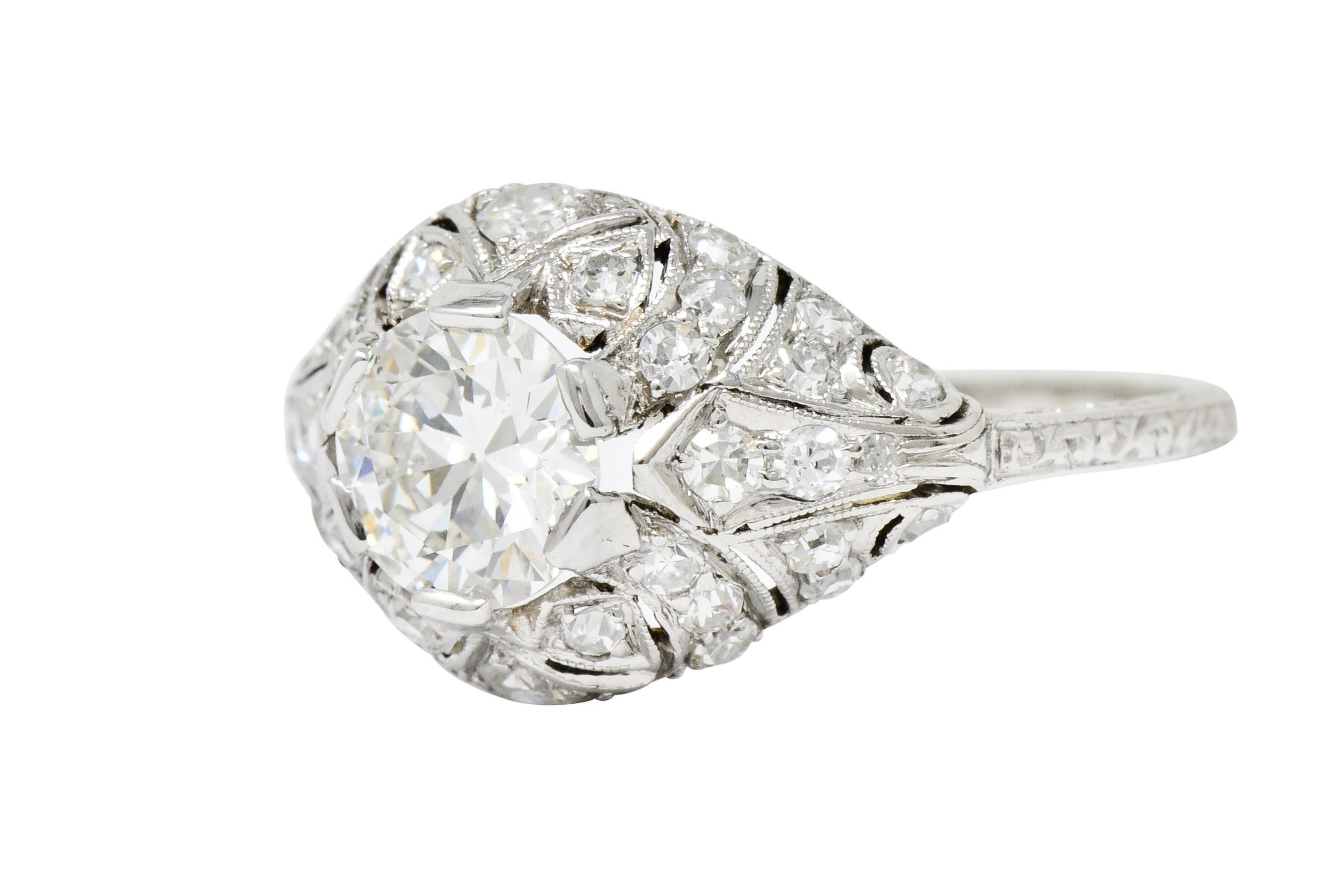 Edwardian 1.95 Carat Diamond Platinum Scrolled Engagement Ring GIA 1