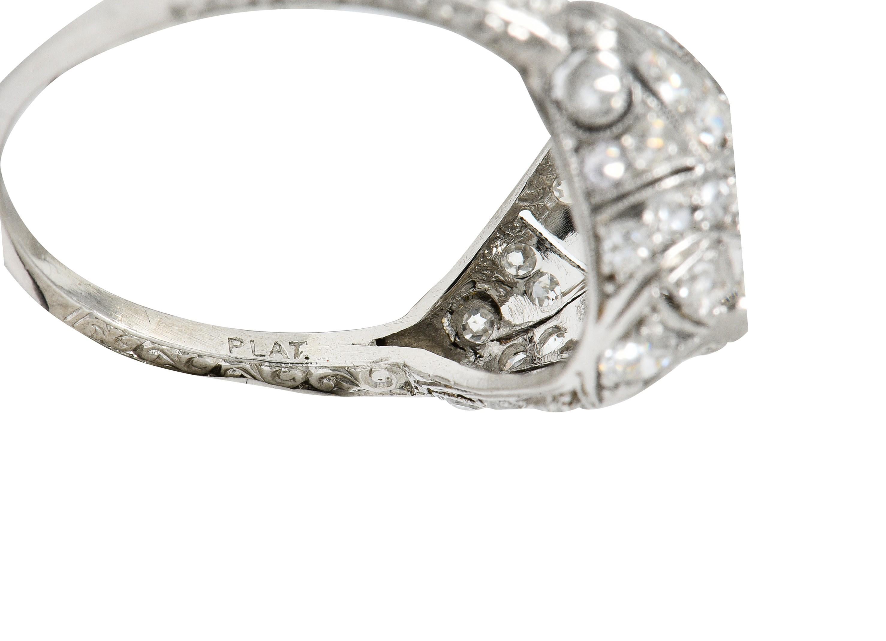 Edwardian 1.95 Carat Diamond Platinum Scrolled Engagement Ring GIA 2