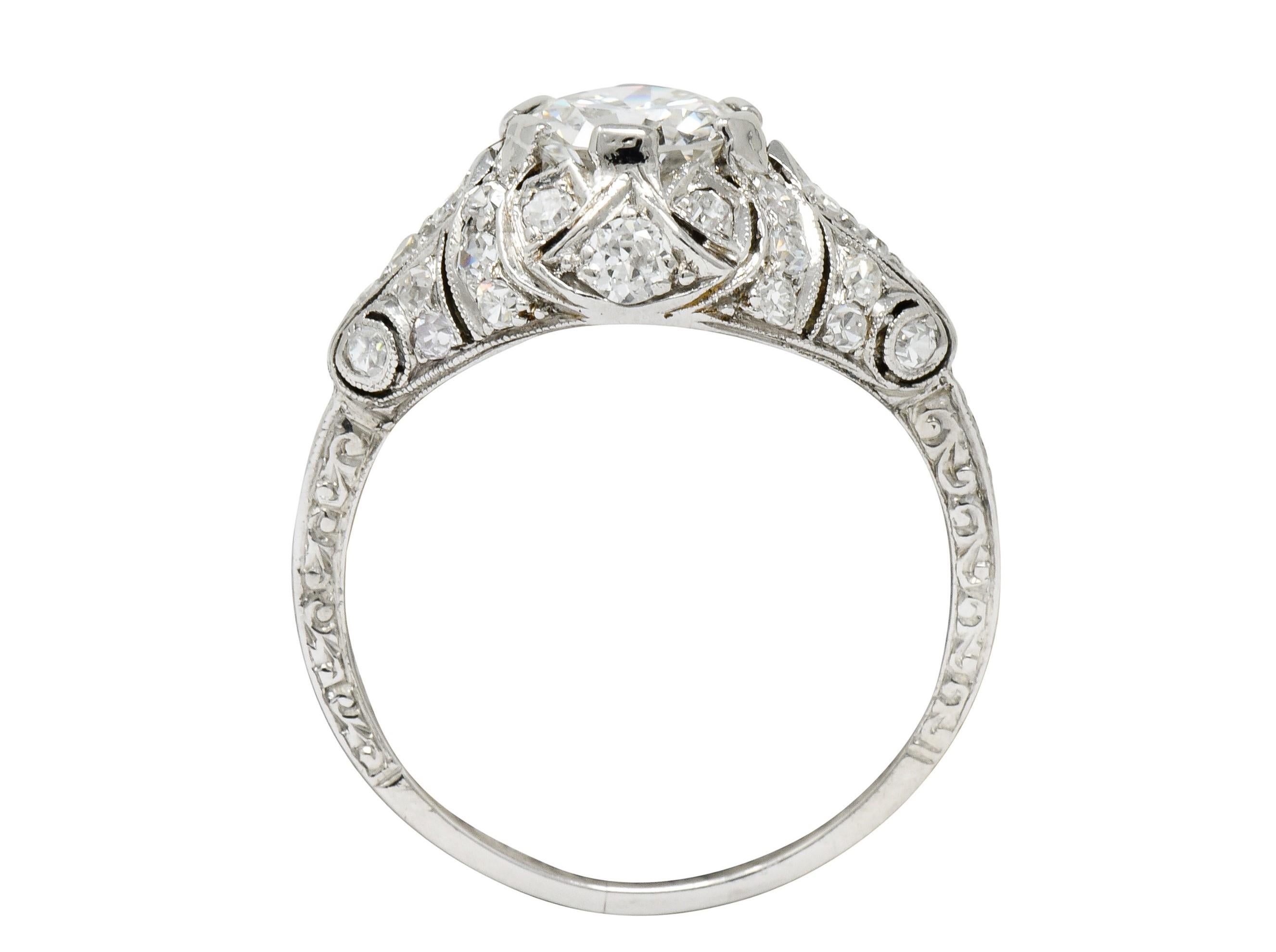 Edwardian 1.95 Carat Diamond Platinum Scrolled Engagement Ring GIA 3