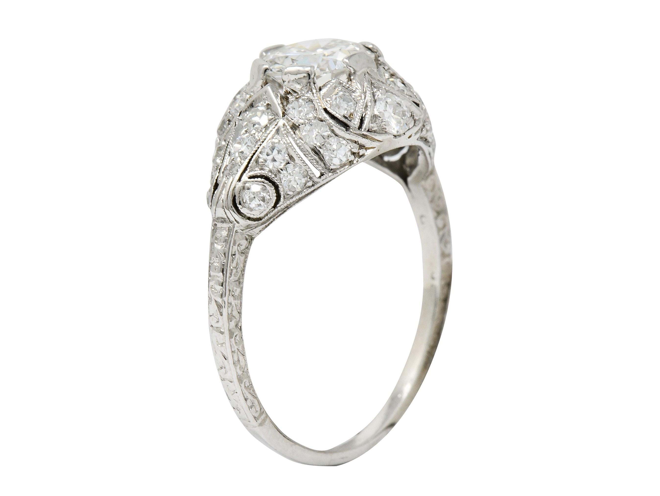 Edwardian 1.95 Carat Diamond Platinum Scrolled Engagement Ring GIA 4