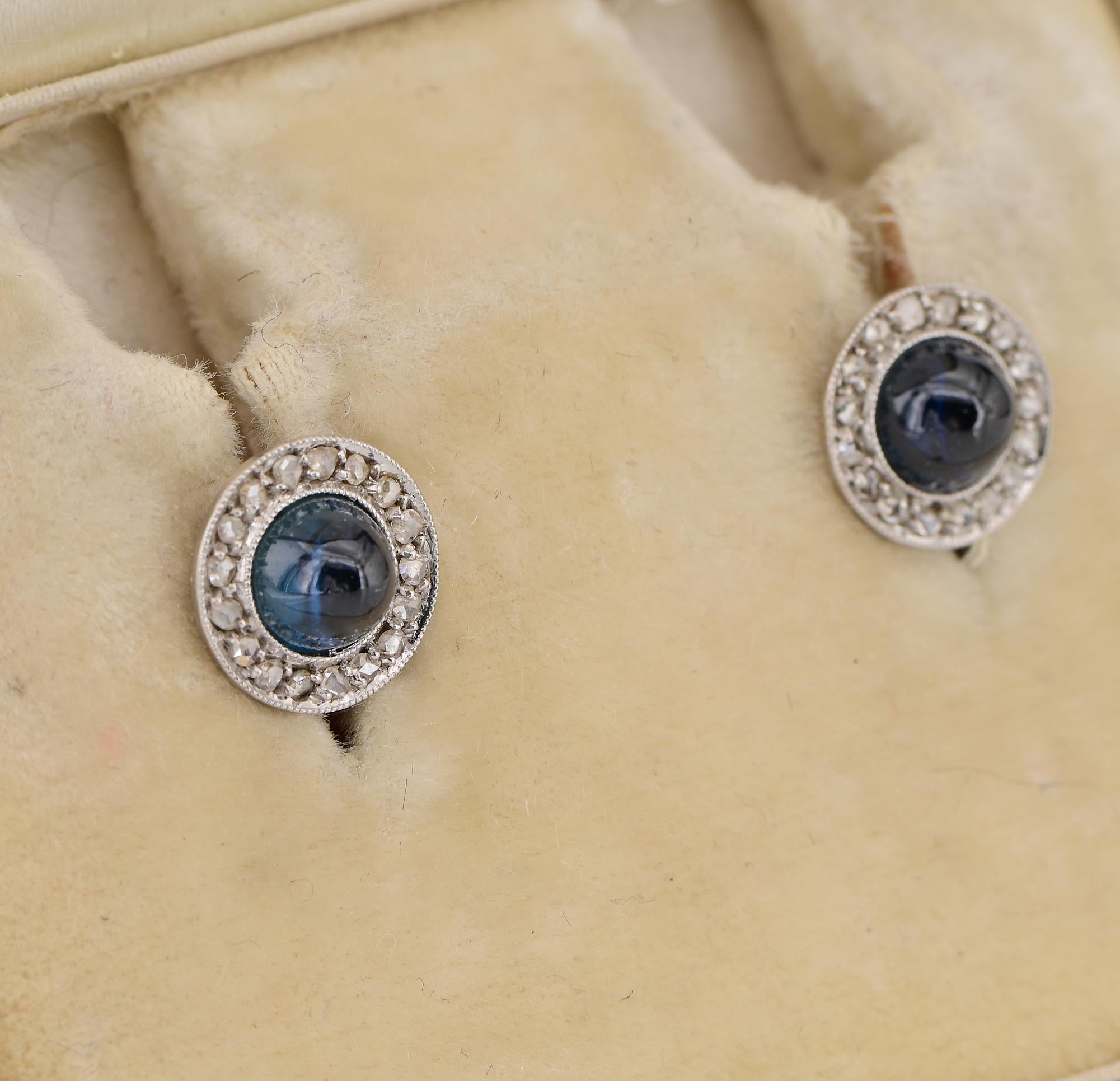 Edwardian 1.95 Ct Sapphire Rose cut Diamond Platinum Petit earrings In Good Condition For Sale In Napoli, IT