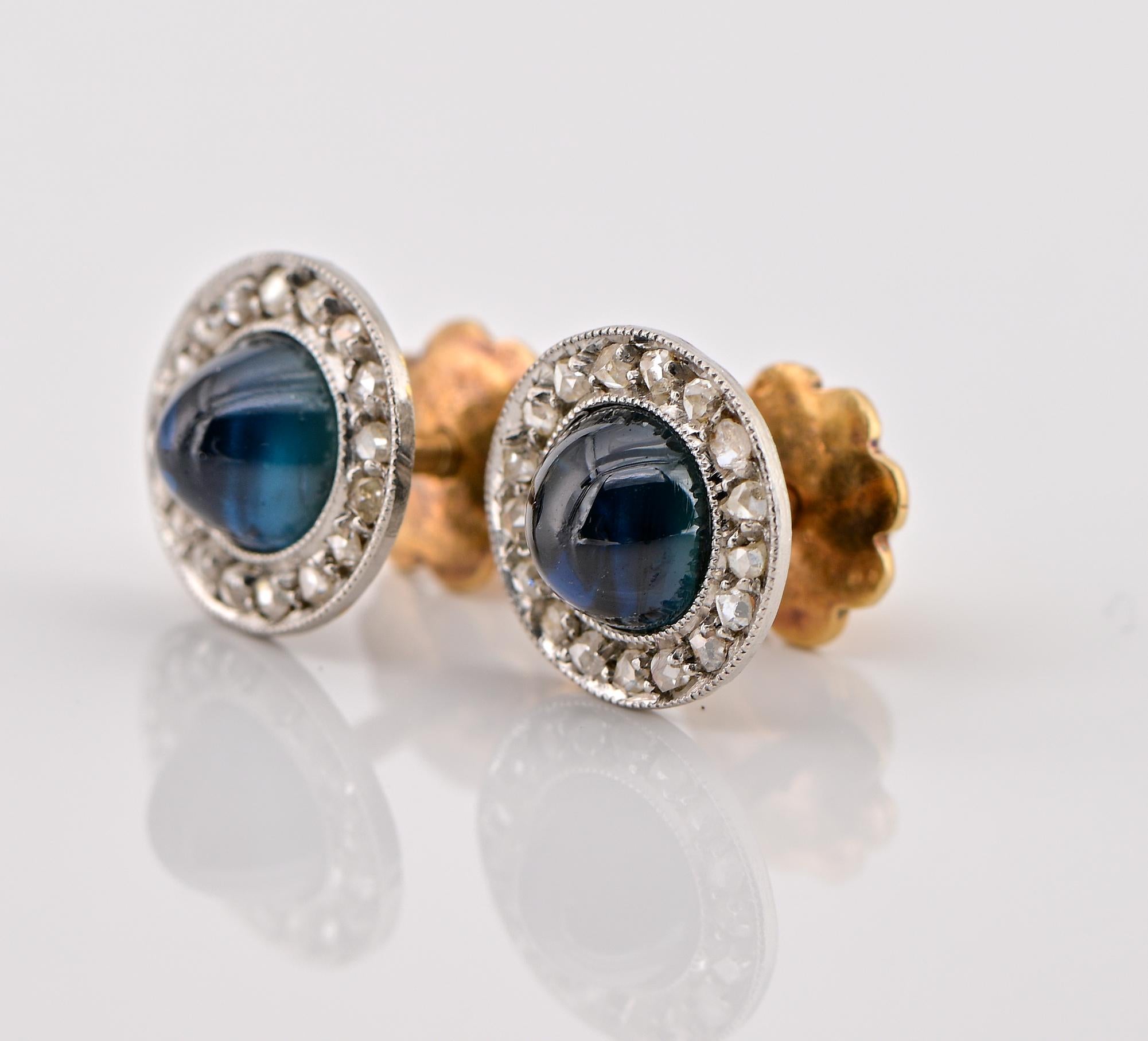 Women's or Men's Edwardian 1.95 Ct Sapphire Rose cut Diamond Platinum Petit earrings For Sale