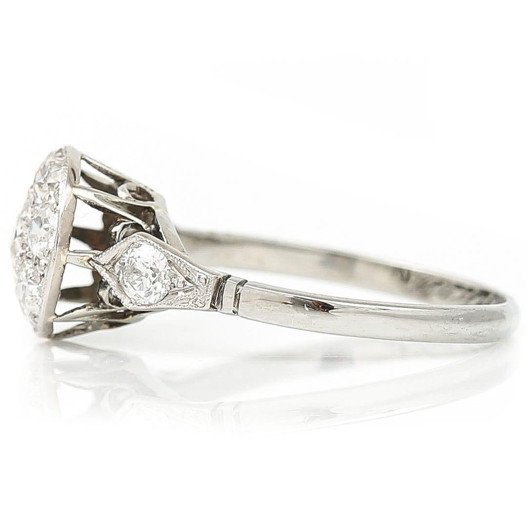 Women's Edwardian 1ct Old Mine Cut Diamond Cluster Ring Circa 1910 For Sale